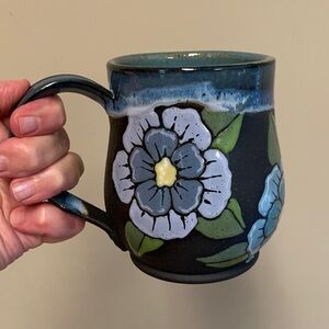 Floral Black and Blue Ceramic Mug